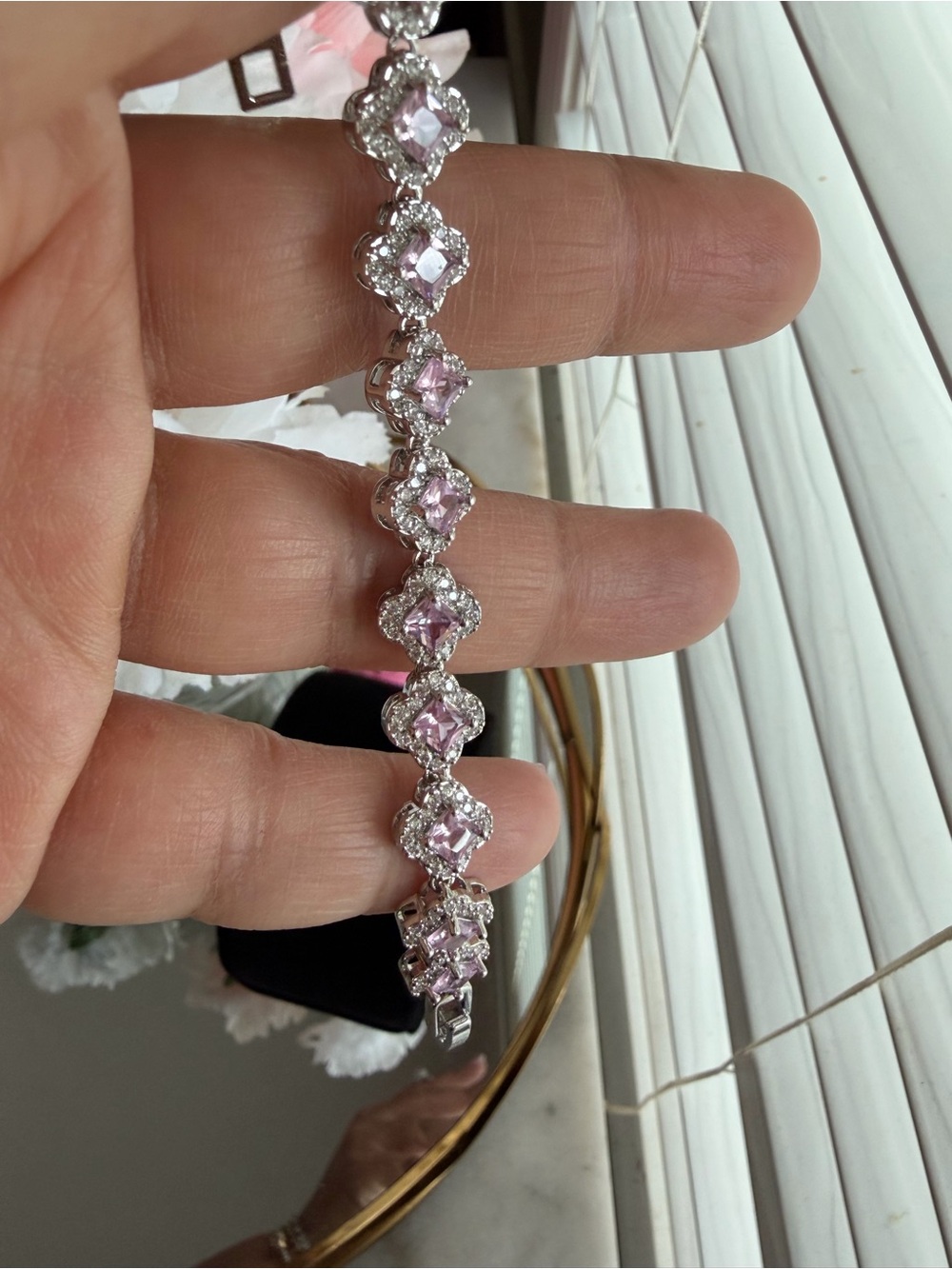 Silver Bracelet with Pink Cubic Zirconia Accents